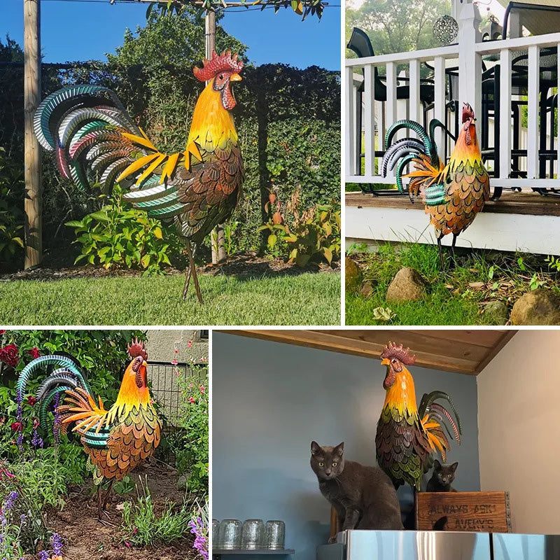 Iron rooster - amazing details and beautiful colors - lawn & garden art