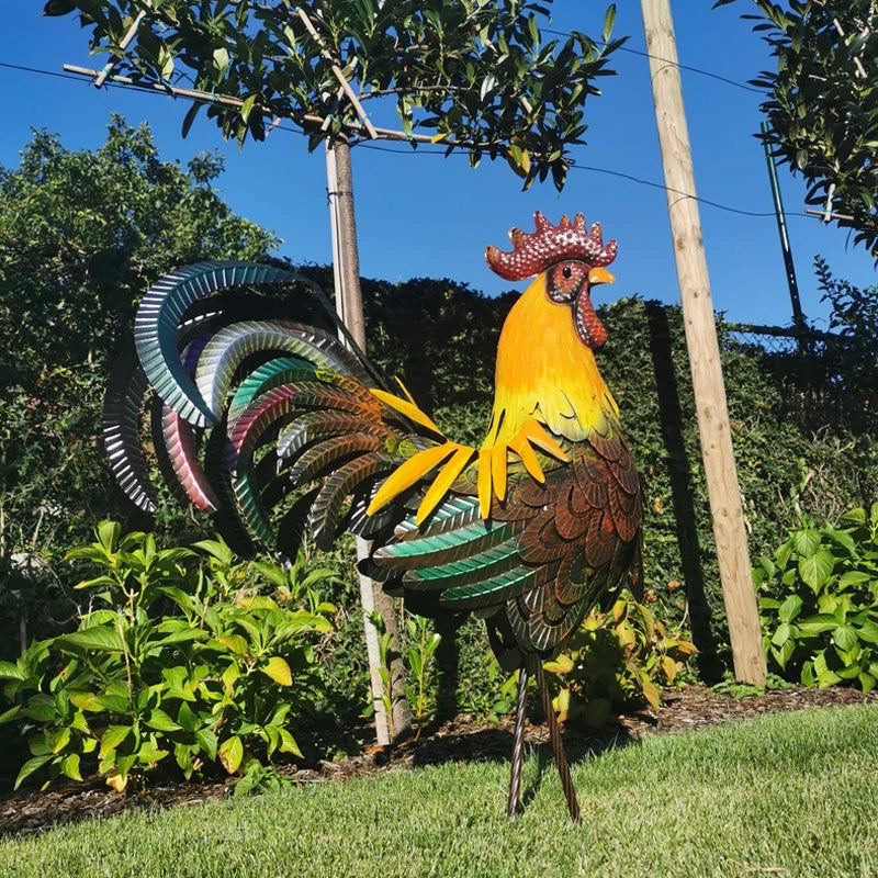 Iron rooster - amazing details and beautiful colors - lawn & garden art