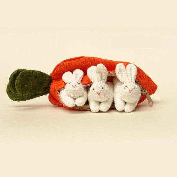 Hide And-Seek Bunnies In Carrot Pouch