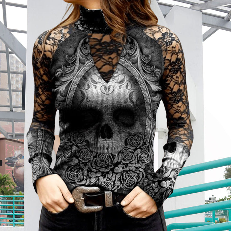 Lace Skull Print T-shirt