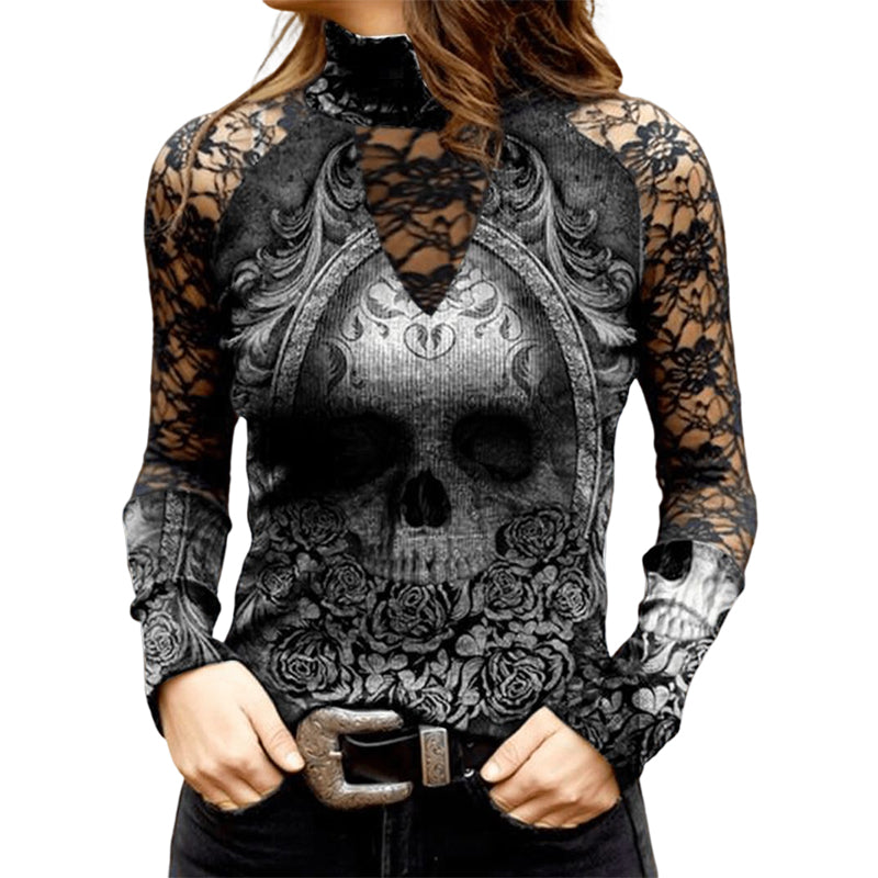 Lace Skull Print T-shirt